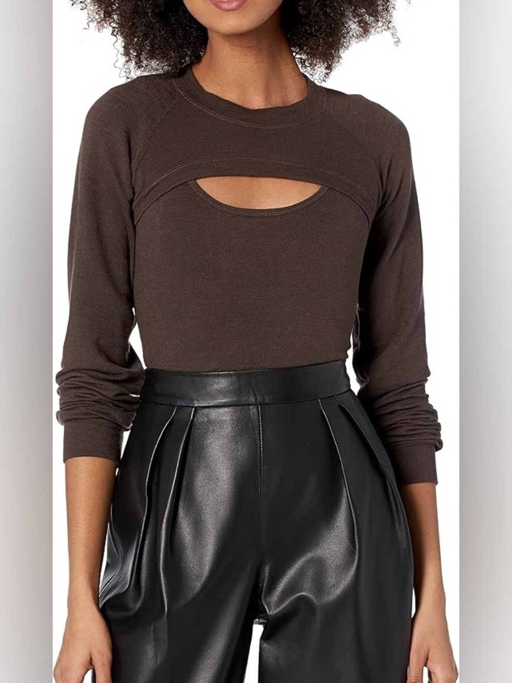 Monrow brown supersoft Peekaboo keyhole Sweatshirt
